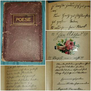 Antique 1915 Poesie Poetry Diary German Handwritten Many Writers Autograph
