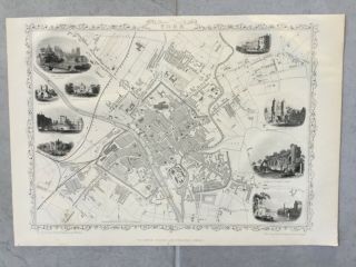 1851 Rare Antique City Map Of York Uk By John Tallis
