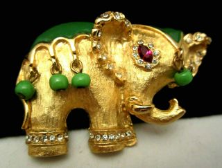 Rare Vintage 2 " Signed Hattie Carnegie Jeweled Emamel Elephant Figural Brooch