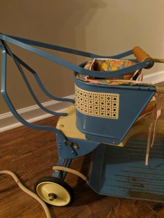Vintage 1950 ' s Blue Taylor Tot Baby Stroller Walker Metal Wood All 3