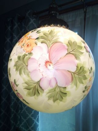 Vintage Milk Glass Swag Hanging Light Lamp Mid Century Antique Hand Painted Rare