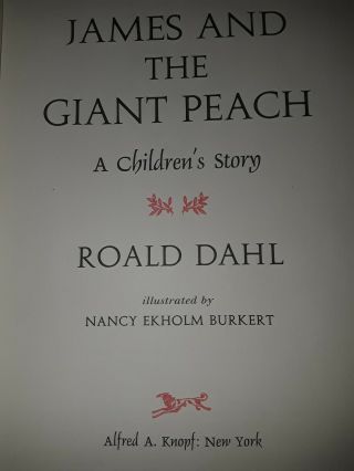 First Edition James and The Giant Peach Roald Dahl 1961 Knopf Rare 