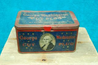Antique Vintage George Washinton Cut Plug Tobacco Tin Lunch Pail R.  J.  Reynolds Co
