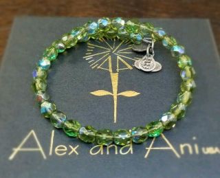 Rare Alex And Ani Green Iridescent Beaded Vintage 66 Wrap Bracelet Collector
