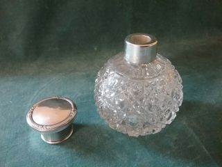 Antique Cut Glass Sterling Silver Collar And Top Perfume Bottle