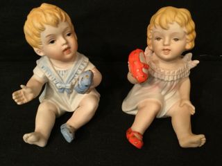 Vintage Bisque Arnart Piano Babies Twin Boy And Girl Figurines
