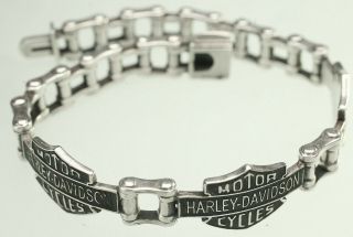 Vintage Harley Davidson Sterling Silver Bracelet Triple Shield Rare Jewelry