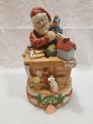Vintage Rare Christmas Santa Claus With Toys Figurine Spinning Music Box