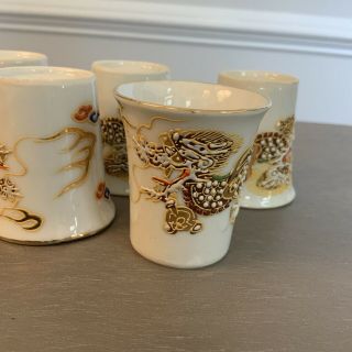 Set Of 6 Antique Japanese Sake Cups Ochoko Moriage Hand Painted Dragon