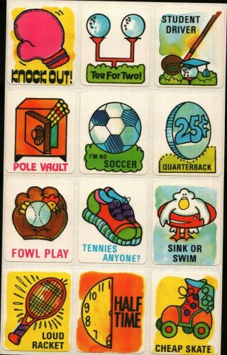 Rare Scratch & Sniff Vintage Stickers Sheet Mello Smello Captions Rewards Sports