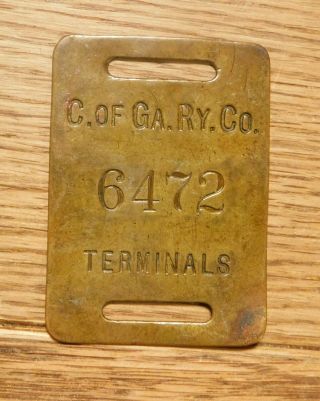Rare Brass Luggage Tag; C Of Ga.  Ry.  Co.  (2.  75.  In.  X 2.  00.  In. ) Hallmark On Back.