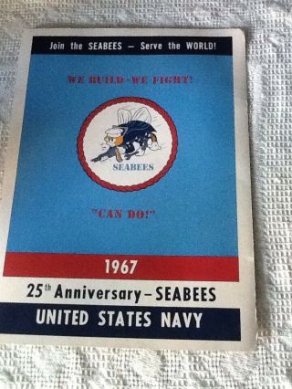 Rare Vintage United States Navy Seabees Poster We Build - We Fight