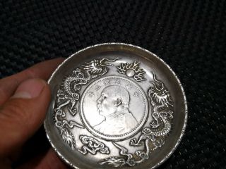 CHINEA FOLK old Carved Tibetan silver plate One dollar dragon coin coin ornament 2