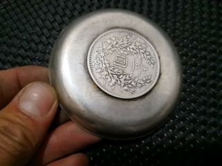 CHINEA FOLK old Carved Tibetan silver plate One dollar dragon coin coin ornament 3