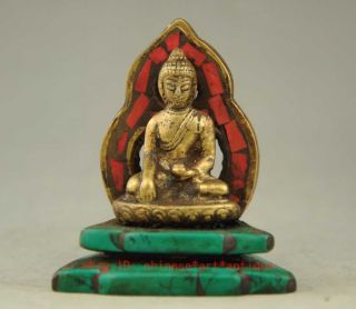 China Old Copper & Turquoise Carving A Tibet Buddha Statue C01