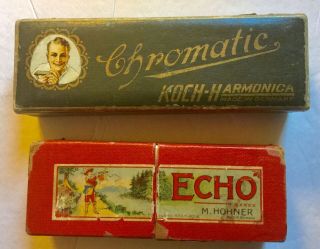 Buy Now.  2 Antique Harmonicas Chromatic Koch - Harmonica Echo.  Made In Germany