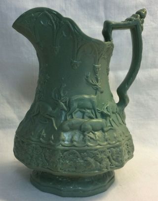Rare Parian Antique Victorian Glazed Stoneware Jug Vase S.  Hughes 1840 Repousse