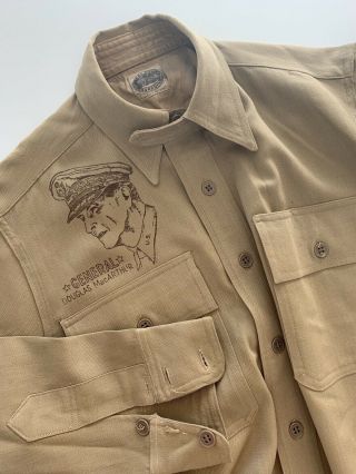Vtg Wwii 1940s Us Army General Macarthur Stencil Gabardine West Point Shirt Rare