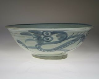 Antique Chinese Blue And White Porcelain Dragon Bowl