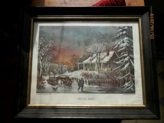 Currier & Ives 152 Nassau St Nyc Print Winter Night Very Rare Framed