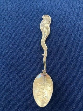 Sterling Silver Art Nouveau Nude Woman Gold Panning Mining Souvenir Spoon