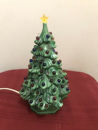 Rare Vintage 12 " Holland Mold Green Ceramic Lighted Christmas Tree/marbles 1960s
