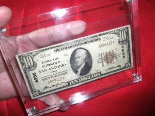 1929 Rare National Bank San Antonio Texas Note $10 Dollar Alamo/heavy Case