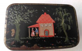 Antique American England Style Folk Art Hand Painted Toleware Tin Box