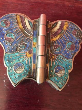 Vintage Antique Chinese Export Butterfly Cloisonne Enamel Trinket Jewelry Box
