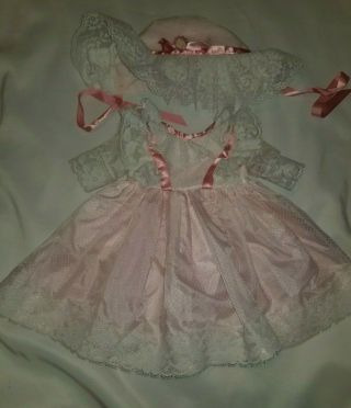 Vintage Doll Dress With Matching Bonnet Pink