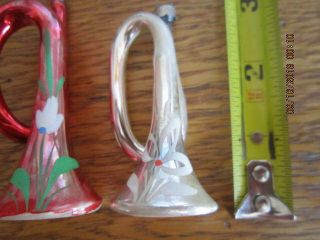 2 Antique Hand Blown Glass/ Hand Painted HORN Ornaments Made in Western Germany 2