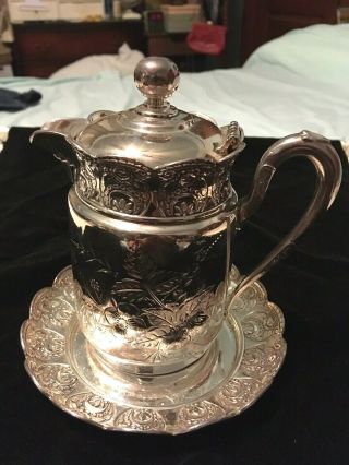 Antique Wilcox Silver Plate Syrup Pitcher With Underplate
