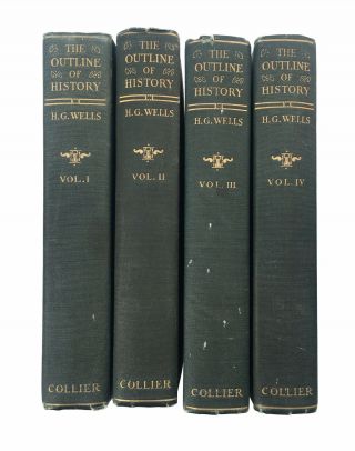 Rare 1922 H.  G.  Wells The Outline Of History 4 Volumes Hc World History