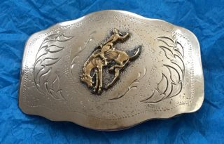 Vtg Very Rare Crown Silver Hand Made Bucking Bronco Buster 