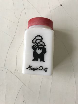 Magic Chef Vintage Rare Milk Glass Salt Shaker Red Lid Black Logo