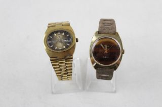 2 X Vintage Gents Gold Tone Wristwatches Hand - Wind Automatic Inc Royce