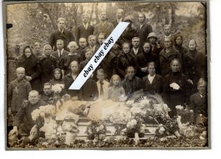 Early 1900 Man Post Mortem Open Coffin Vintage Antique Photograph