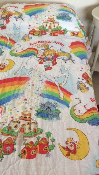 Vintage 1980s Rainbow Brite Twin Bedding Comforter,  Dust Ruffle Skirt 80s Rare