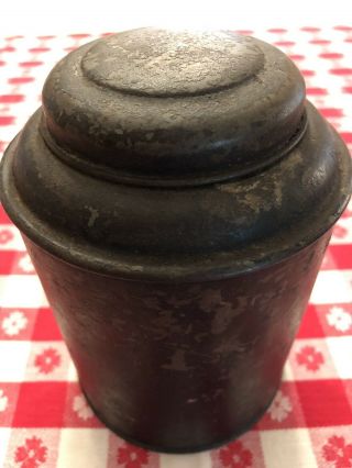 Antique Vintage Round Tin / Metal Canister With Hinged Lid / Tea ?? Coffee ??