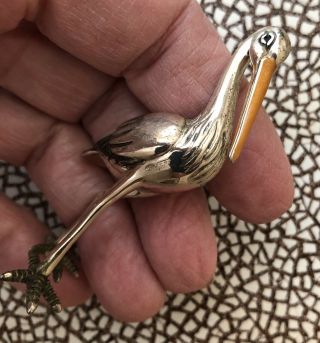 Saturno Sterling Silver & Enamel Miniature Stork Figurine Wonderful