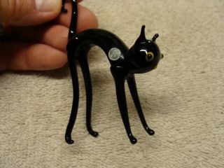 Vintage Miniature Black Halloween Cat Hand Blown Art Glass Japan Old Antique