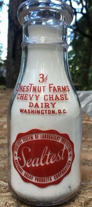 Rare Maryland Milk Bottle Chevy Chase Chestnut Farms Dairy Pint Size