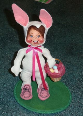 Annalee Easter Doll Girl With Eggs Basket Bunny Suit 1995 Pink Open Eyes - Rare