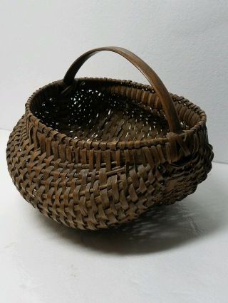 Antique Late 19th Century Splint Oak Buttocks Woven Egg Basket Primitive