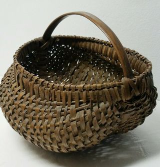 Antique Late 19th century Splint oak Buttocks Woven Egg basket Primitive 2