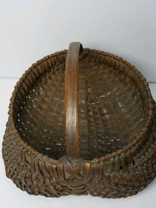Antique Late 19th century Splint oak Buttocks Woven Egg basket Primitive 3