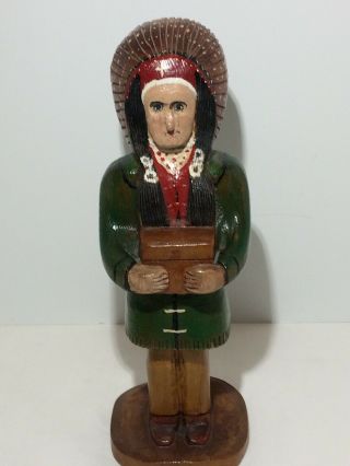 Vintage Native American Hand Carved Wood Indian Chief 10 Inches.