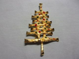 Vintage Rare Signed Mylu Rhinestone Christmas Tree Pin Brooch