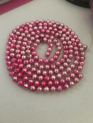 88” Antique Sweet Christmas Pink Mercury Glass Garland 3/8” Beads