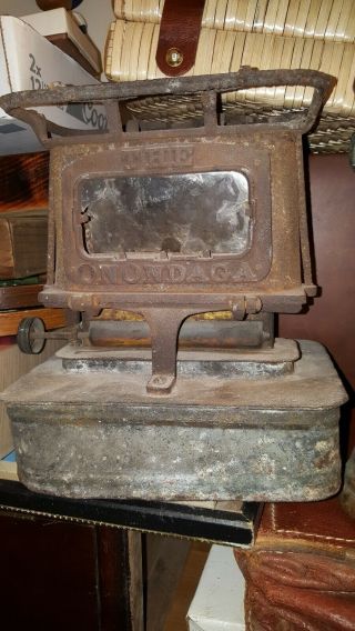 Old Rare Antique Cast Iron Lamp Stove.  The Onondaga Kerosene Oil Burning Stove